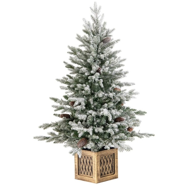 1/2 PCS 4 FT Prelit Entrance Christmas Tree Snow Flocked Xmas Tree