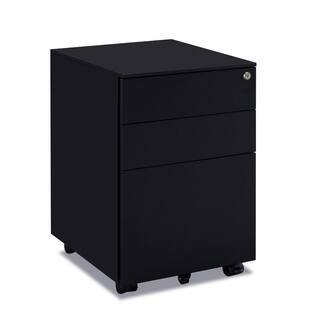 Tatahance 3-Drawer Mobile Black Metal Lateral Filing Cabinet with Lock Steel W25252086-Z