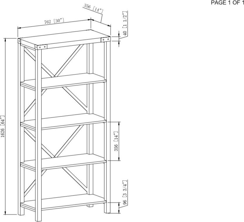 Desert Fields Rustic Industrial 4-Shelf Bookshelf， Gray Wash