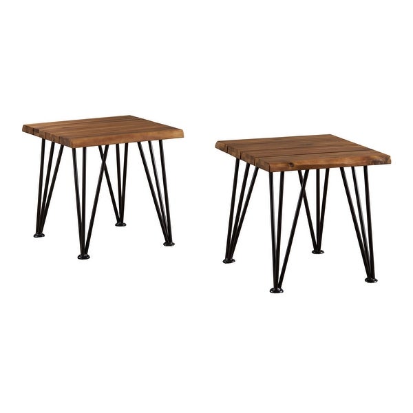 Zenith Outdoor Industrial Accent Table， Set of 2， Teak Finis