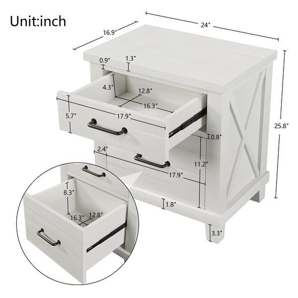 3 Pieces Bedroom Sets Queen Bed with 2 Drawers， Nightstand and Dresser - - 37970672