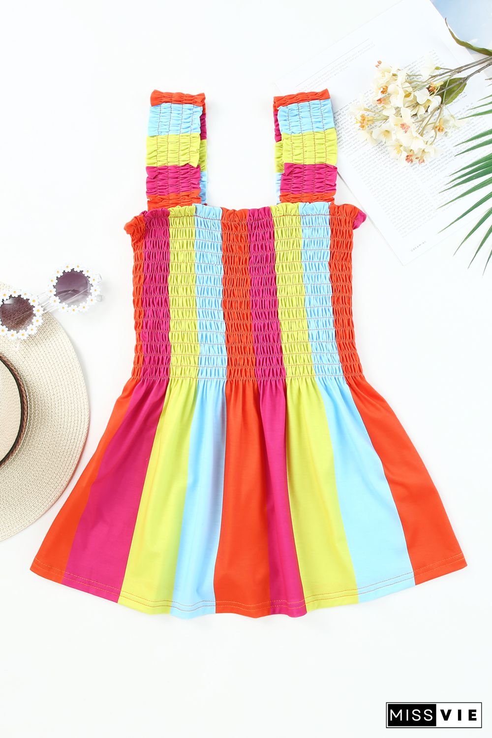 Multicolor Color Block Shirred Square Neck Tank Top