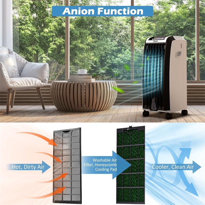 3-in-1 Portable Evaporative Cooler Fan Humidifier with Remote Control, 7.5H Timer, 3 Wind Speeds, 6.5L Water Tank