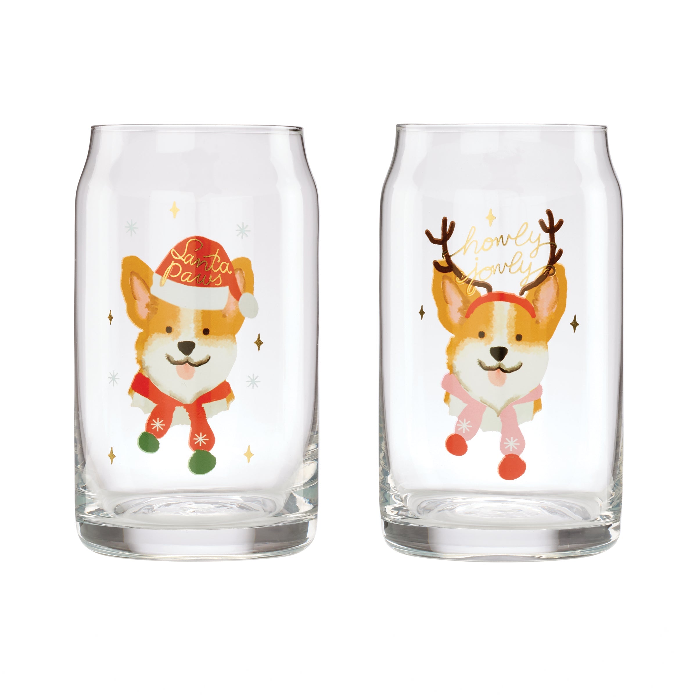 16 Oz Holiday Corgi Cocktail Glasses, Set Of 2