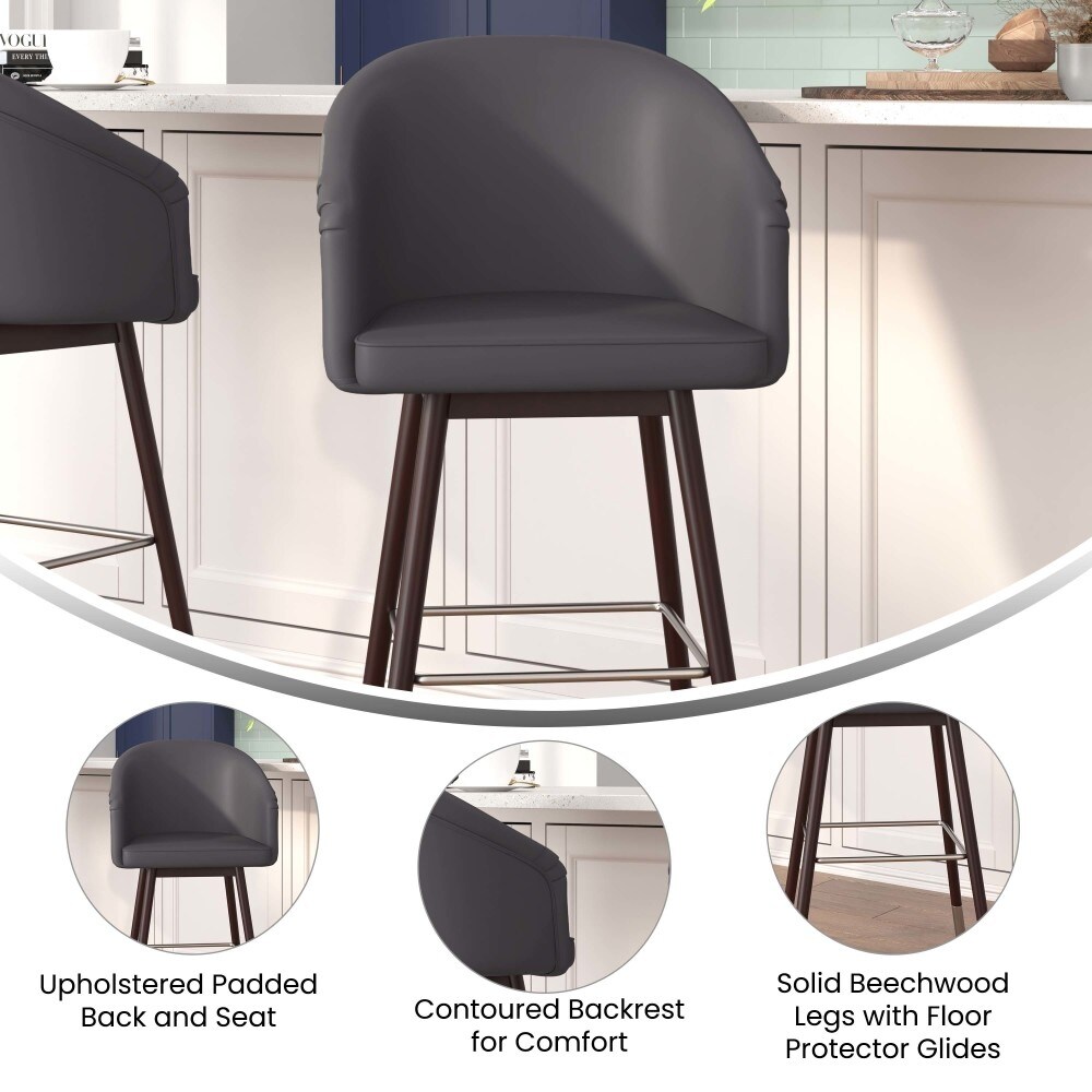 Upholstered Bar Stool with Wooden Legs