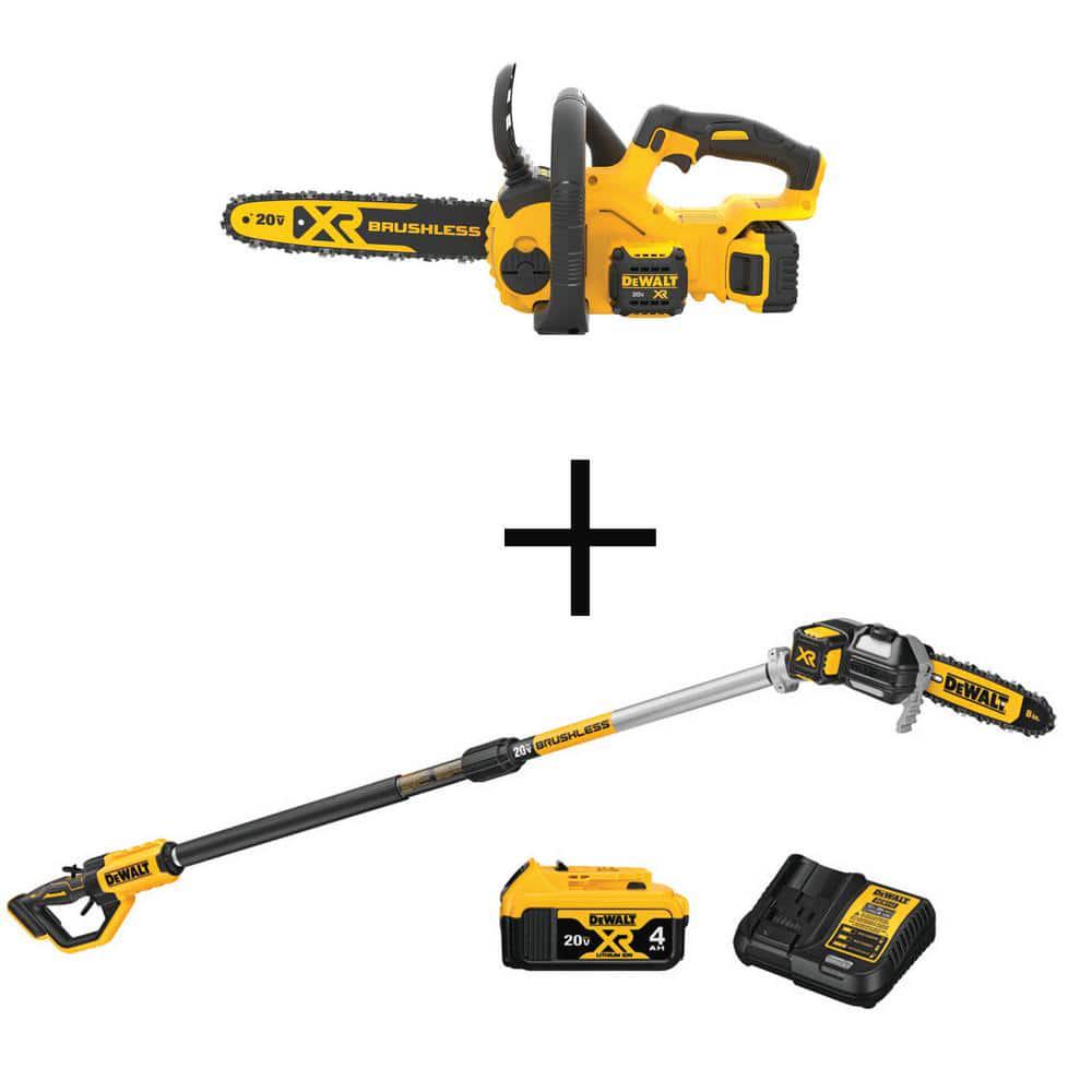 DEWALT 20V MAX 12 in Brushless Battery Powered Chainsaw Kit and Pole Saw Kit with 50Ah and 40Ah Batteries and Charger