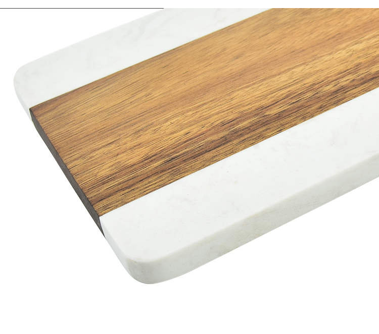 J QUATTUOR Acacia Wood and White Marble Mosaic Cheese Board， or Cutting Board，  Rectangular