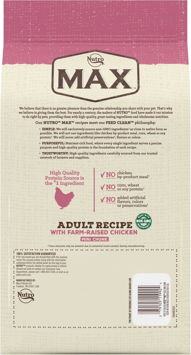 Nutro Max Mini Chunks Adult Farm-Raised Chicken Recipe Natural Dry Dog Food