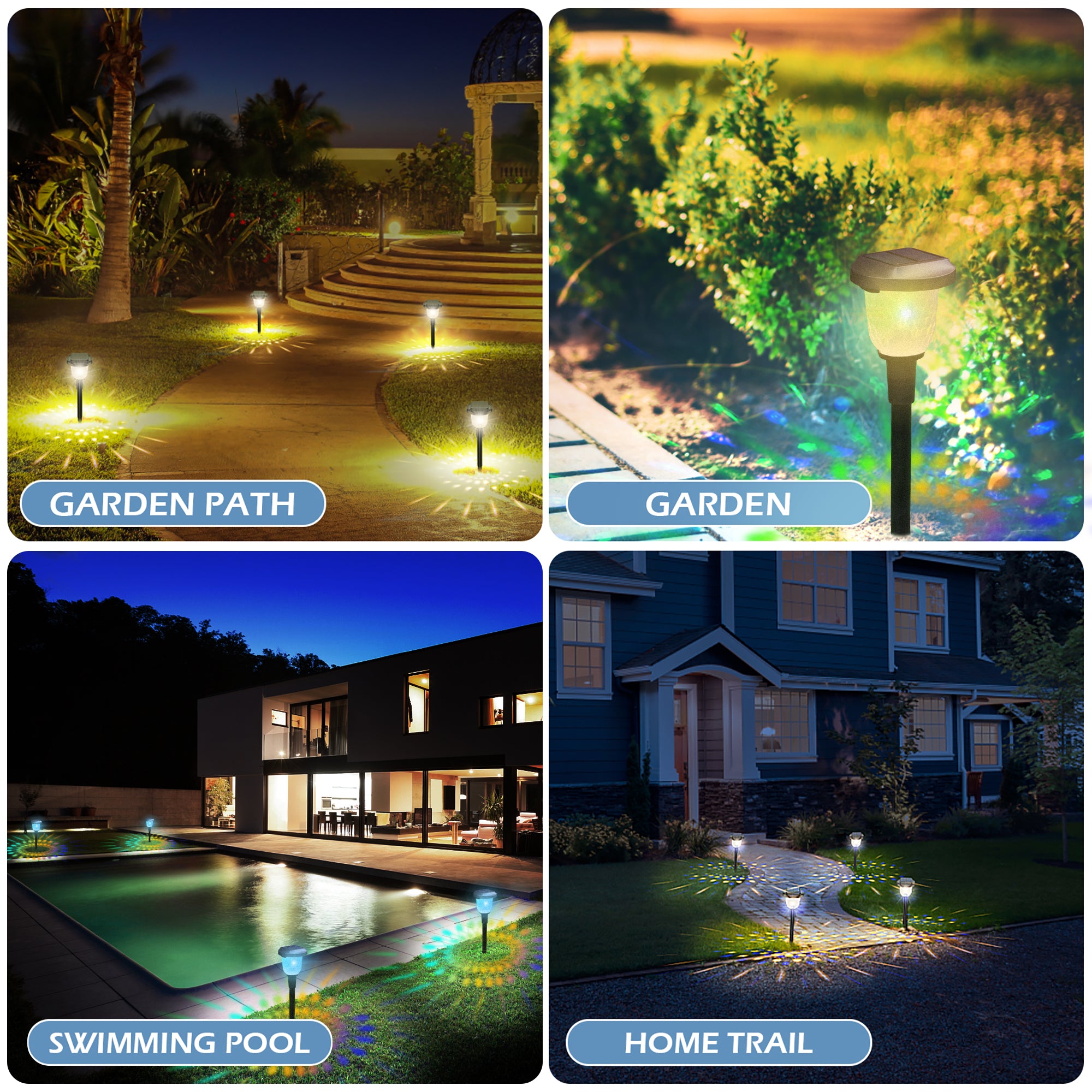 Noahas Solar Lights Outdoor， 2 Pack Super Bright Solar Pathway Lights， Up to 12 Hrs Long Last Auto On/Off Garden Lights Solar Powered Waterproof， Stainless Steel LED Landscape Lighting for Yard