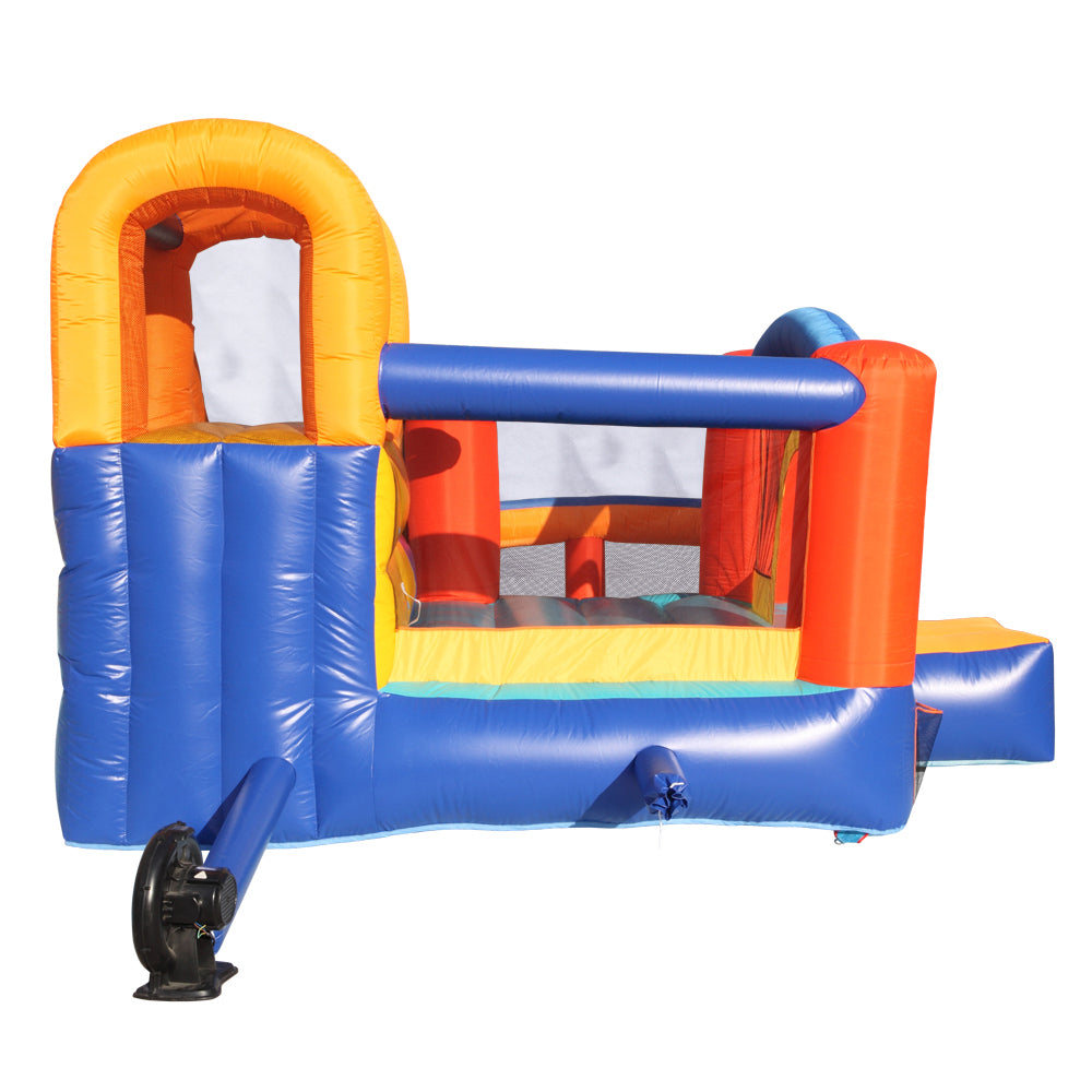 Inflatable Bounce House, 420D Oxford Cloth PVC Bouncy Castle Orange Blue (Trampoline/Slide/Ocean Ball Area/Ball Frame/With Three Balls) - Including Blower