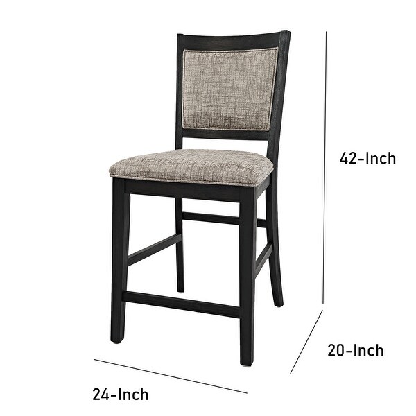 Wooden Counter Height Stool with Fabric Padded Backrest，Set of 2， Dark Gray - 24 L x 20 W x 42 H Inches