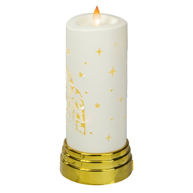 Gold And White Nativity Scene Flameless Candle