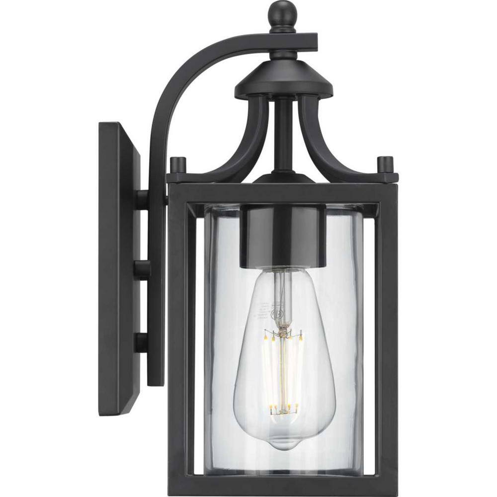 Hampton Bay Boswell Quarter 7.25 in. 1-Light Matte Black Hardwired Outdoor Transitional Wall Lantern Sconce with Clear Glass Shade 1036HBMBDI