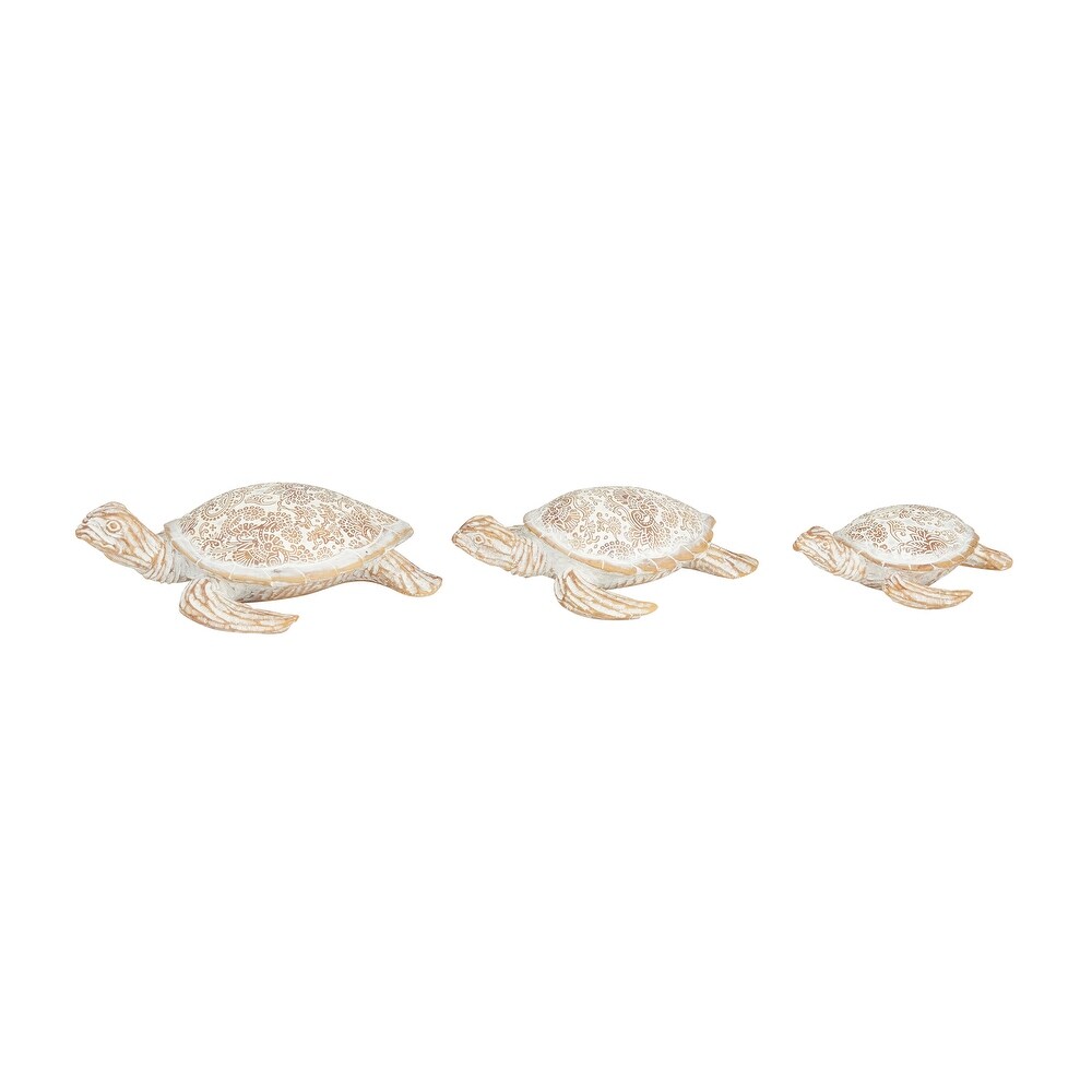 Beige Polystone Turtle Sculpture (Set of 3)   9 x 8 x 2