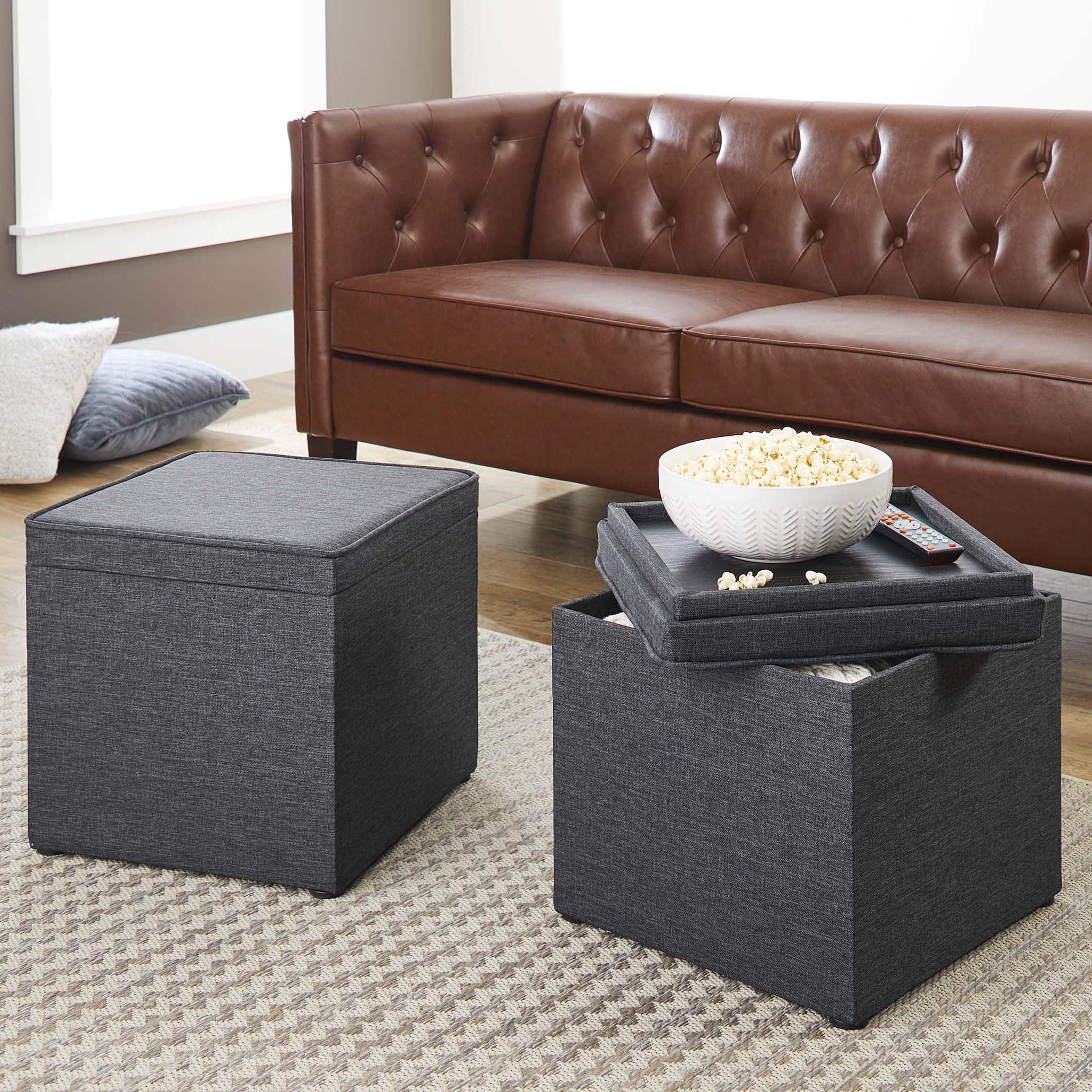 Better Homes & Gardens Storage Ottoman with Tray, 16, Grey