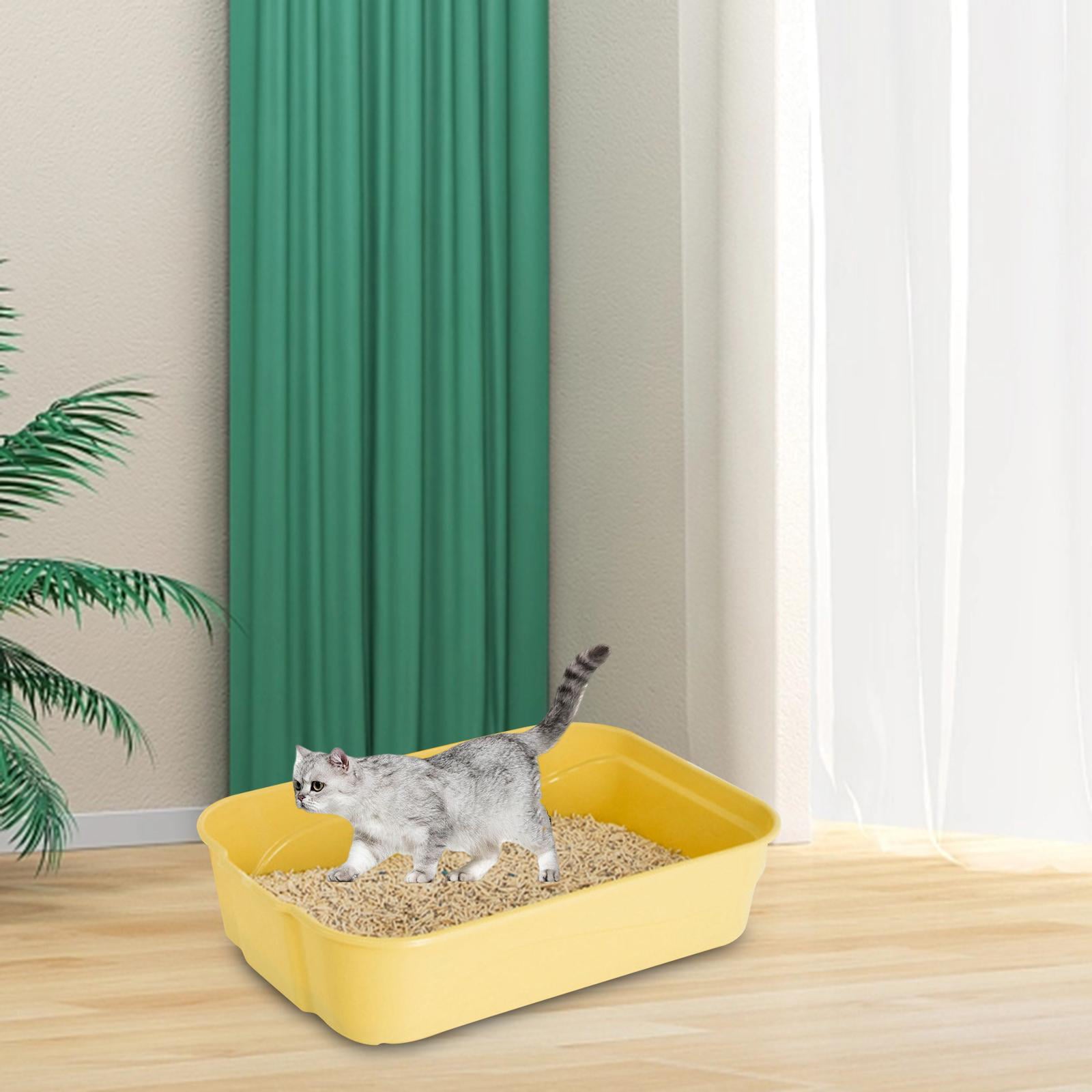 Cat Litter Box High Side Sifting Litter Box Open Litter Box Prevent Sand Leakage Kitten Potty  Tray for Kitty Rabbit Yellow