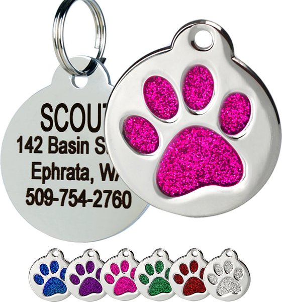 Frisco Stainless Steel Personalized Dog and Cat ID Tag， Paw Print