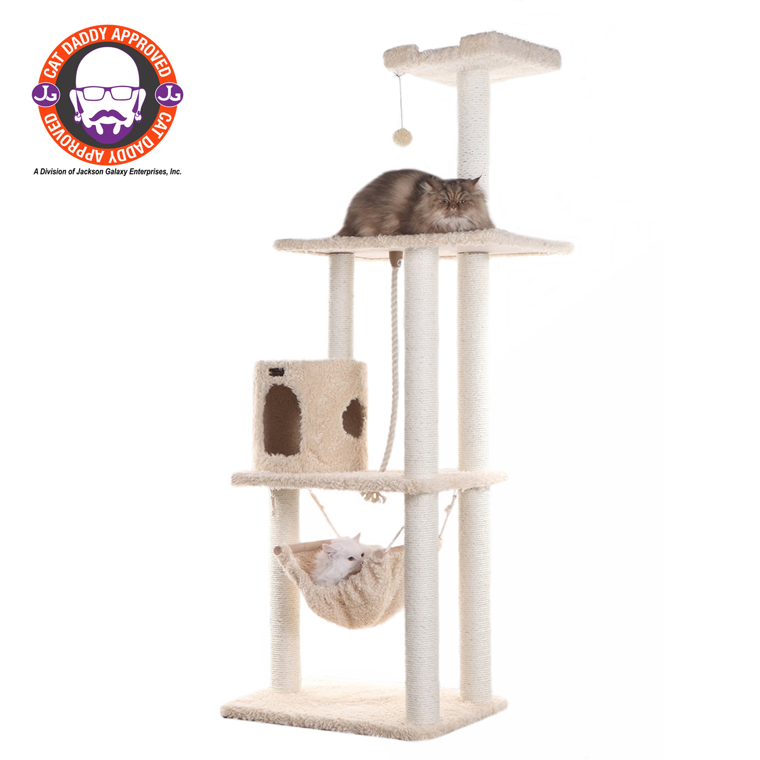 Armarkat 70-in real wood Cat Furniture，Ultra thick Faux Fur Covered Cat Condo House A7005， Beige