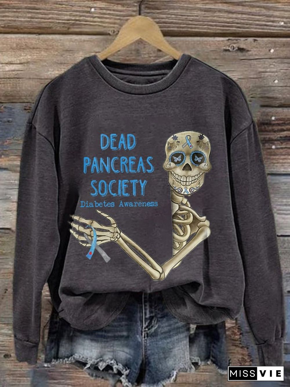 Diabetes Awareness Dead Pancreas Society Print Sweatshirt