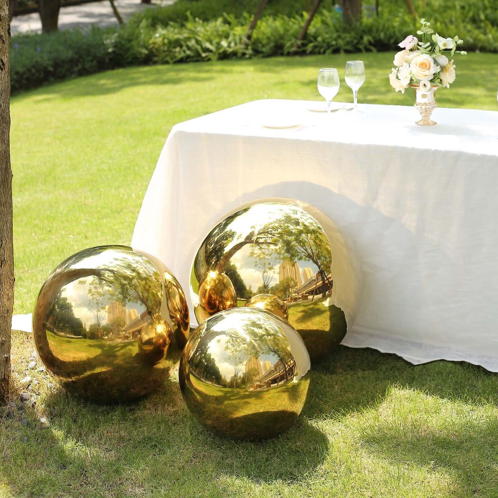 Gold Stainless Steel Gazing Globe Mirror Ball, Reflective Shiny Hollow Garden Sphere - 20