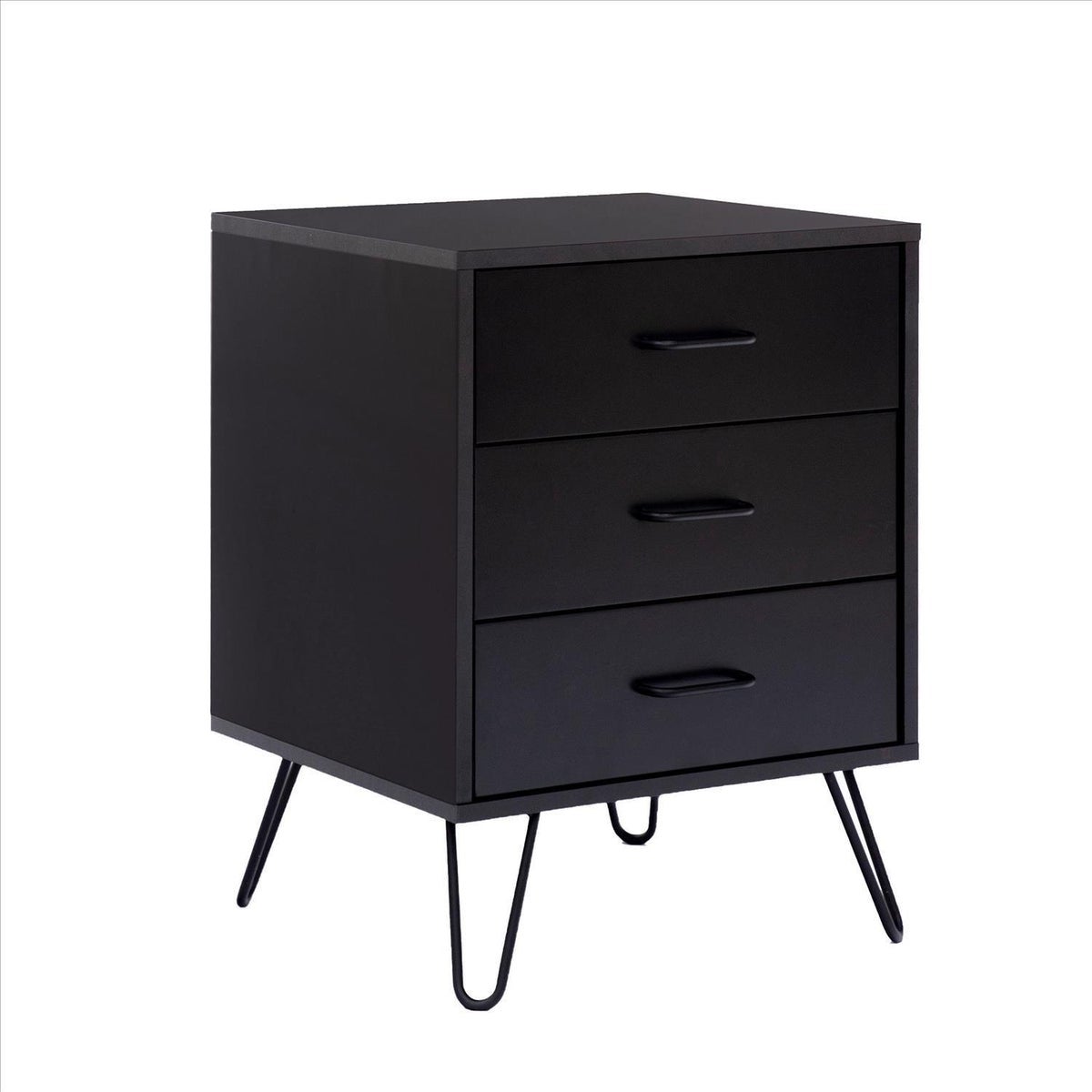 Side Table with 3 Drawers and Metal Hairpin Legs - 23.62 H x 17.56 W x 16.65 L Inches