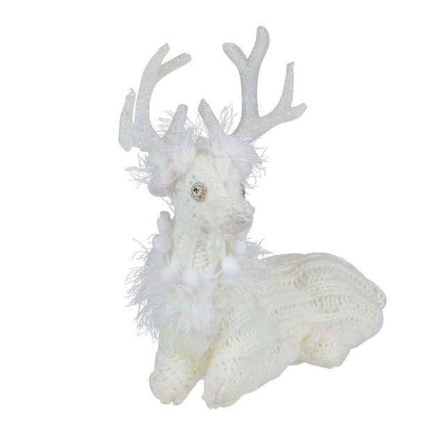 White Cable Knit Sitting Reindeer Christmas Figure