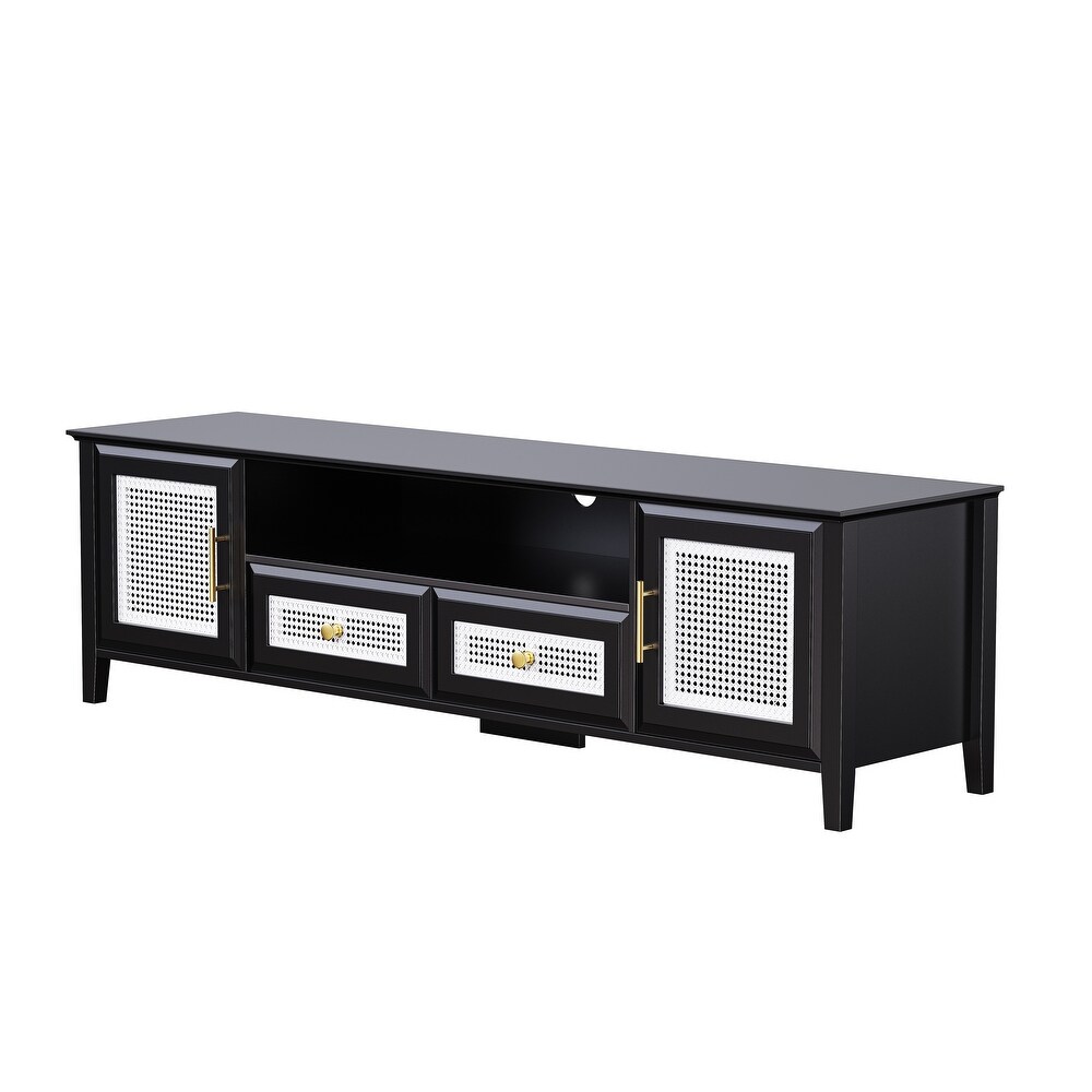 Rattan TV Stand Gold Metal Handles for Tvs Up to 65\