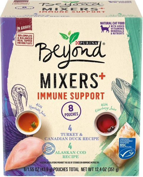 Purina Beyond Mixers+ Immune Support Variety Pack Wet Cat Food， 1.55-oz pouch， case of 8