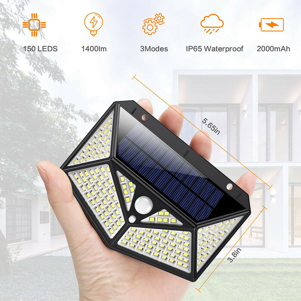 Outdoor Solar Lights Motion Sensor Wall Light Garden Security Lamp 100 LED - Black  Xmas Decor Gift