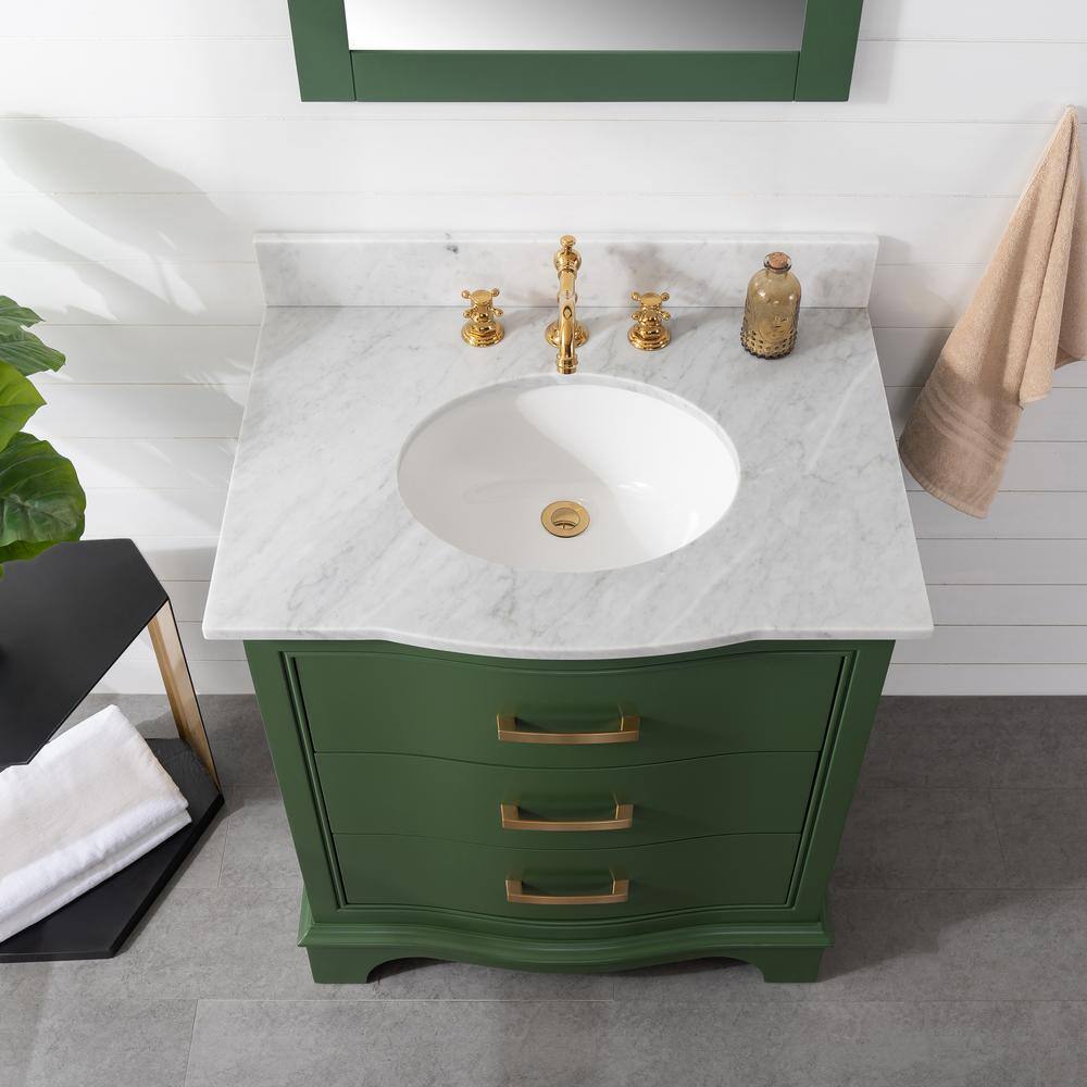 SUDIO Monroe 30 in. W x 22 in. D x 33.7 in. H Bath Vanity in Evergreen with White Marble Top Monroe-30EG