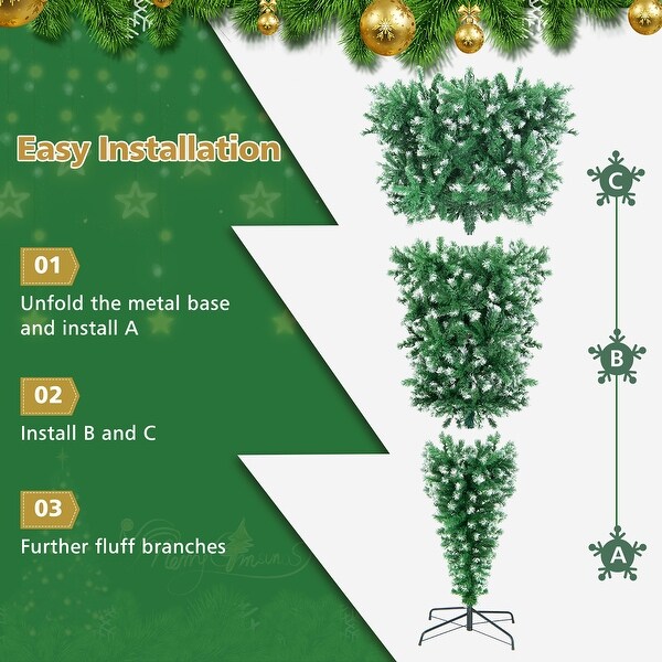 Gymax 7.5FT PreLit Snowy Inverted Christmas Tree Artificial Tree w/