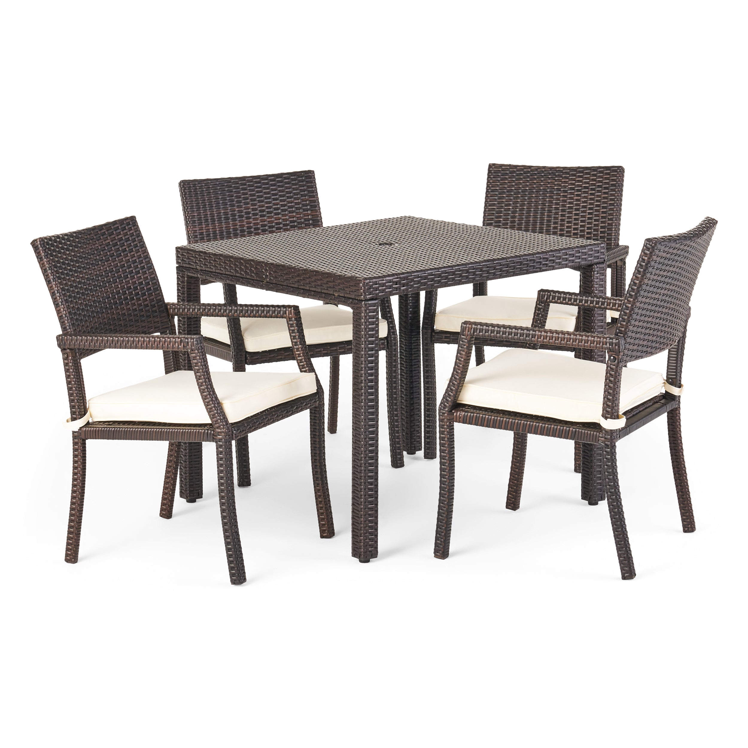 Edene Outdoor 5 Piece Multibrown Wicker Rectangular Dining Set