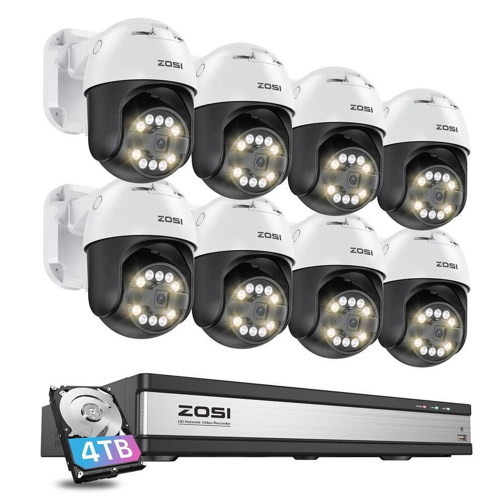 ZOSI 16-Channel 5MP 4K POE 4TB NVR Security Camera System with 8 Wired 355-Degree Pan Tilt Outdoor Cameras Human Detection 16HK-2965W8-40-US-A2