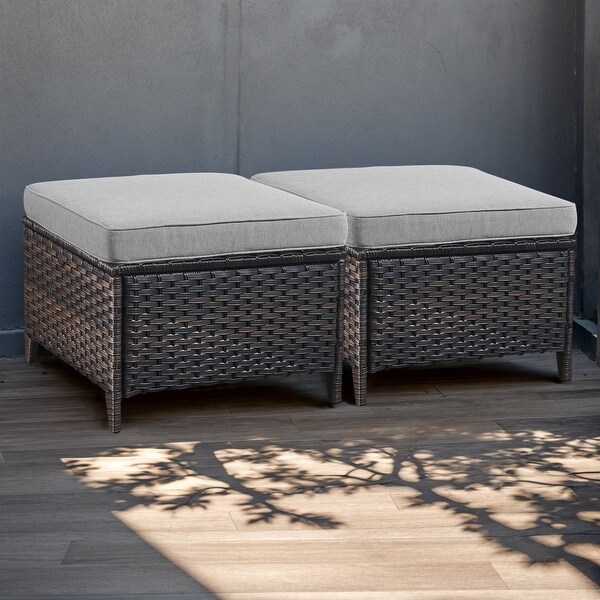 Wicker Rattan Ottoman Outdoor Patio Ottoman