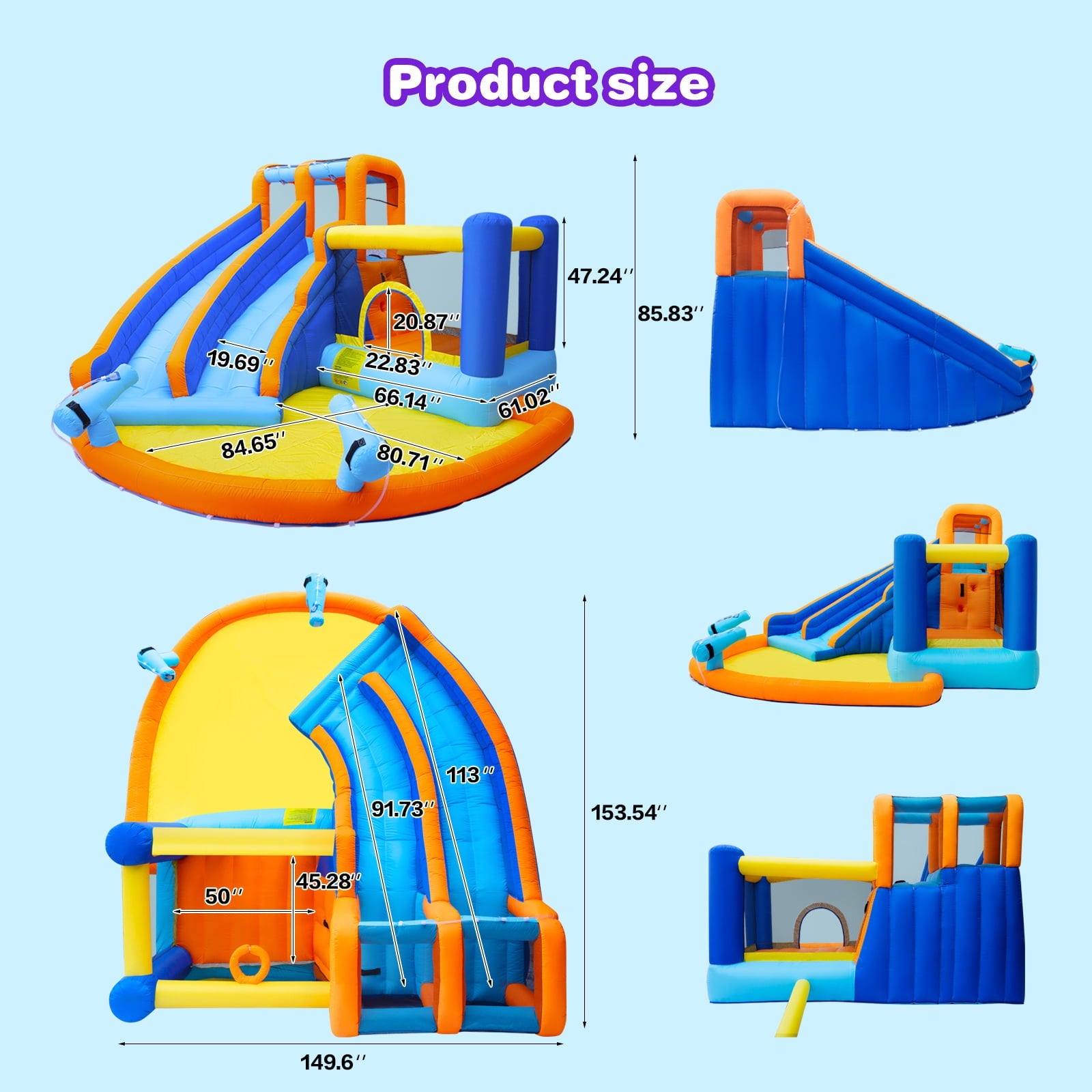 JOYLDIAS Kids Inflatable Water Slide Giant Water Park Double Slide Bouncer Playhouse Castle with 4 Water Guns, Pool, Jump Area, Climbing Wall, Air Blower