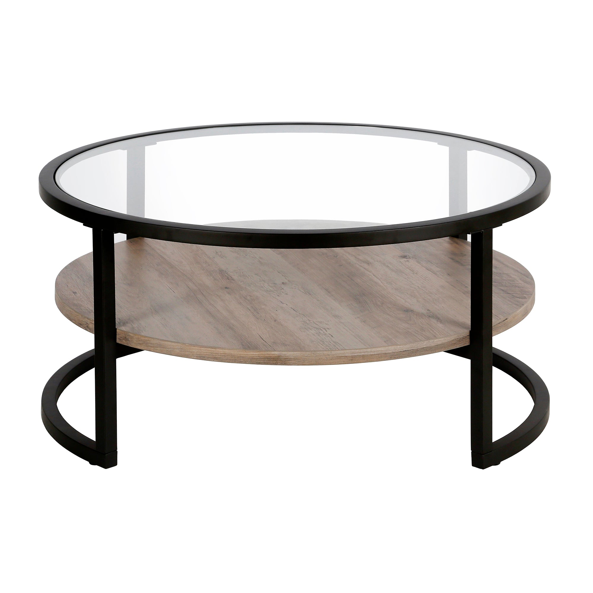 Evelyn&Zoe Modern Metal Round Coffee Table with Glass Top