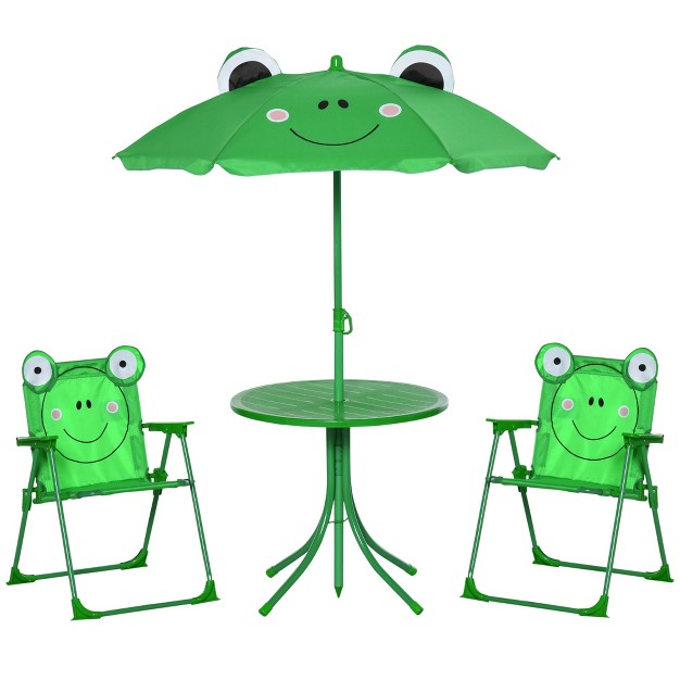 Outsunny Folding Kids Table And Chair Set Picnic Table With Frog Pattern Removable amp Height Adjustable Sun Umbrella For Garden Backyard Green