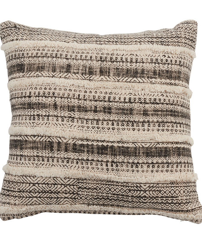 Saro Lifestyle Tufted Stripes Block Print Decorative Pillow， 18