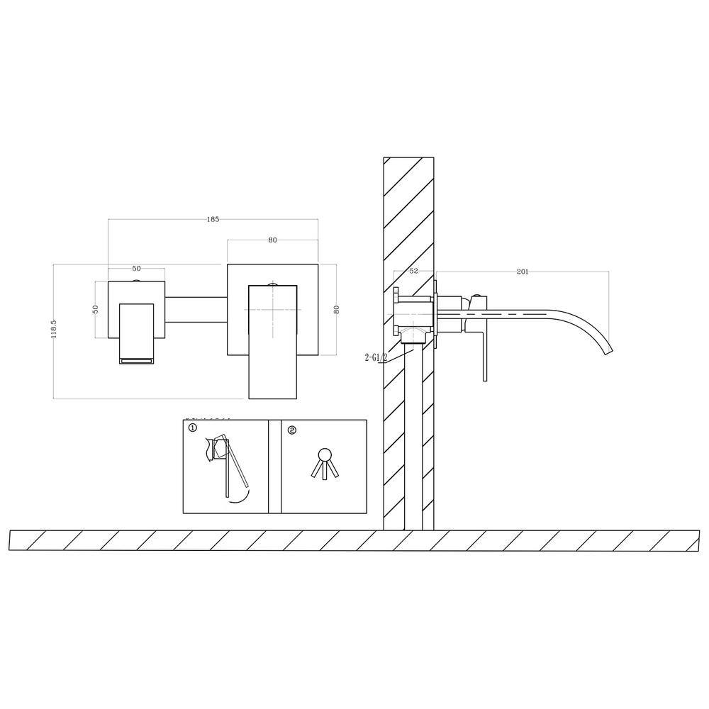 Hlihome Wall-Mount Single Handle Waterfall Bathroom Faucet Brass in Matte Black DK-9020-MB