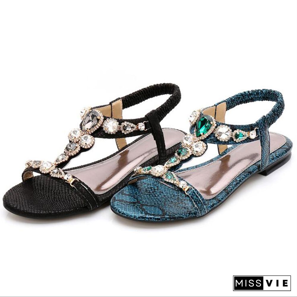 MVVJKEnew Vintage Bohemian Rhinestone Sandals Female Retro Sexy Beaded Snake Sandals Leisure Beach Flip Flops Sandals Women