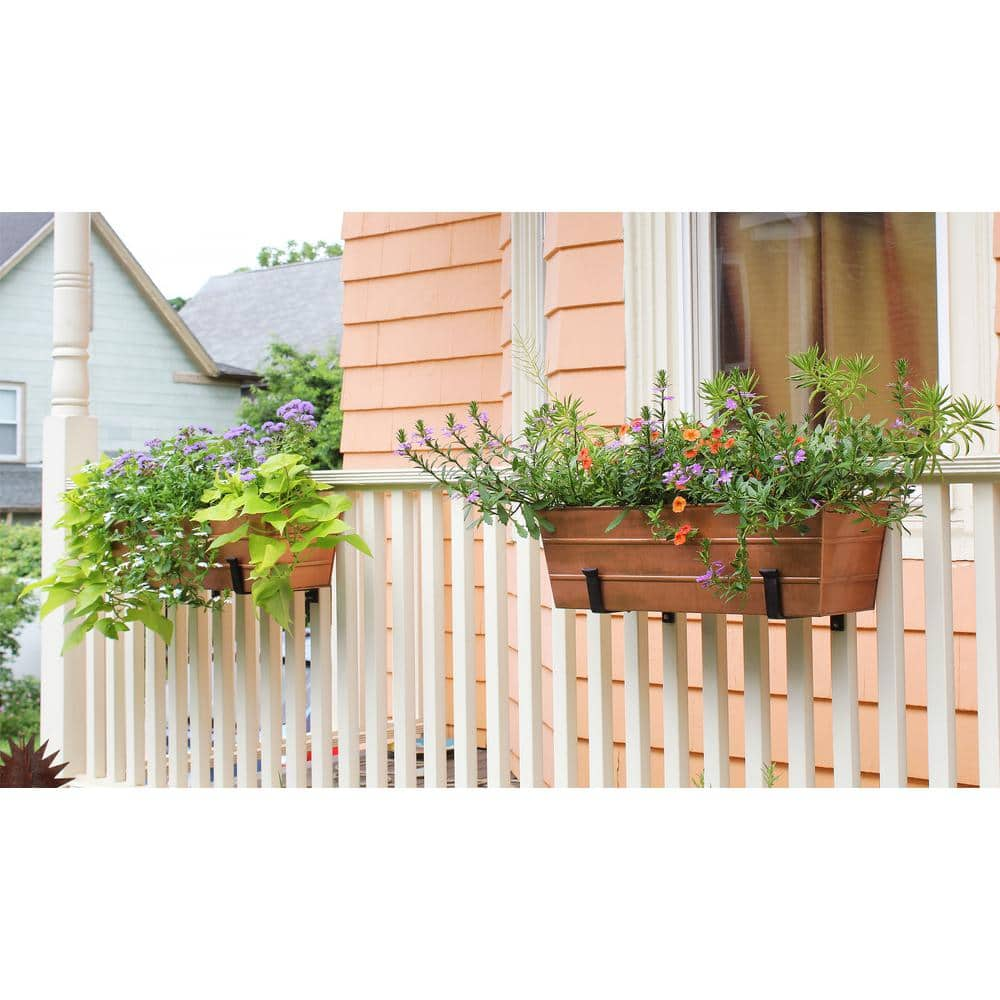 ACHLA DESIGNS 24 in. W Copper Plated Medium Galvanized Steel Flower Box Planter With Wall Brackets C-20C-WM