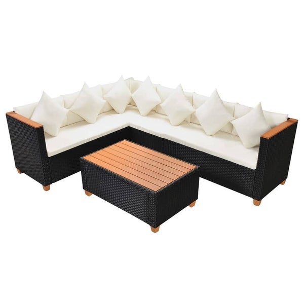 4 Piece Patio Lounge Set with Cushions Poly Rattan Black - Overstock - 36363442