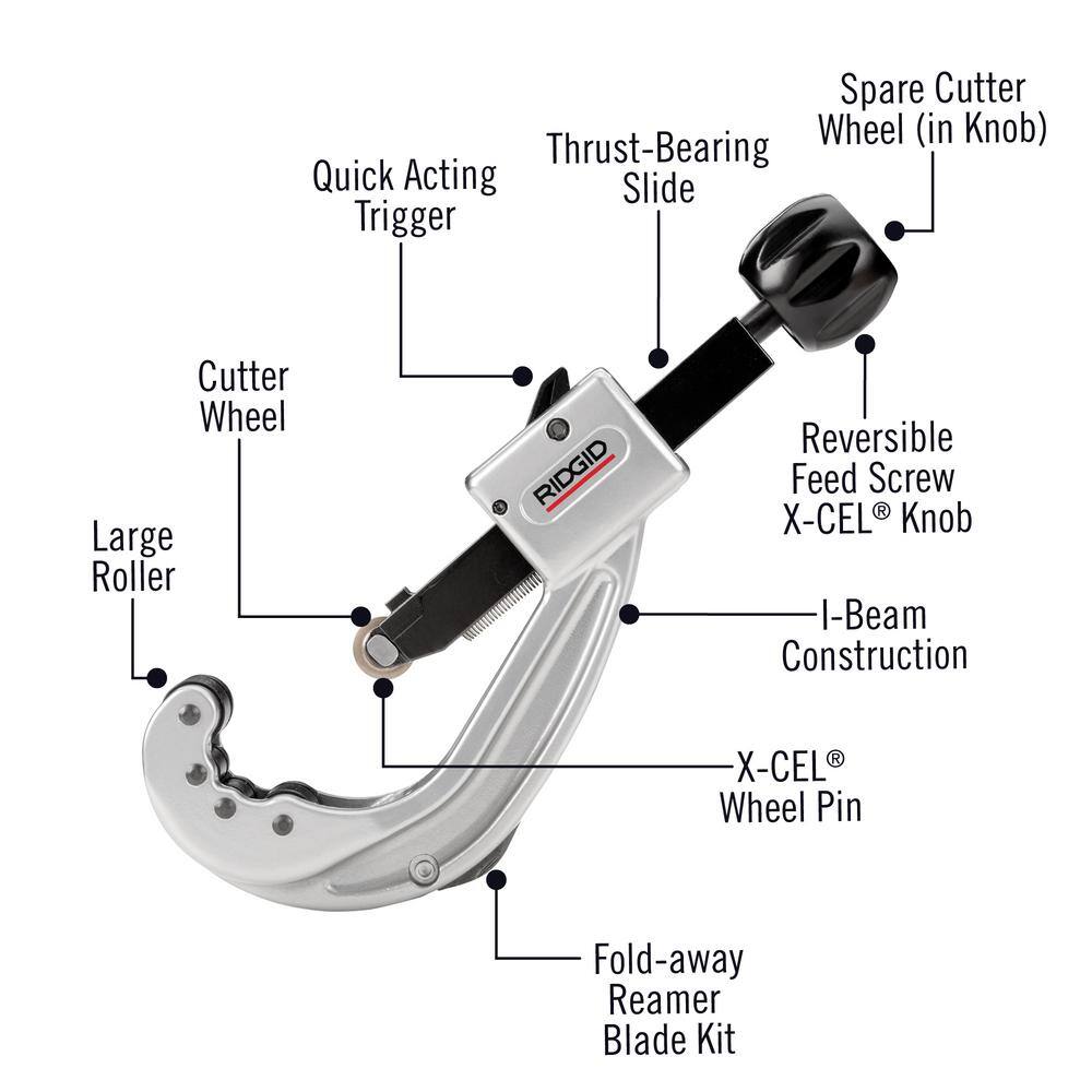 RIDGID 14 in. to 2-58 in. Model 152 Quick Acting Copper Pipe  Aluminum Tubing Cutter w Easy Change Wheel Pin + Spare Wheel 31642