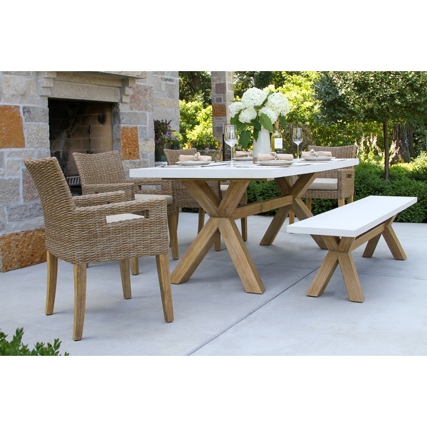 Cordelia 6Piece Ivory Composite，Wheat Wicker and Eucalyptus Wash Rectangle Dining Set