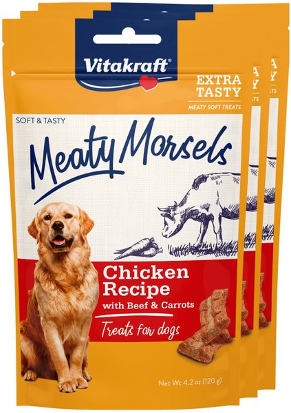 Vitakraft Meaty Morsels Chicken Recipe with Beef Soft and Chewy Dog Treats， 4.2-oz bag， 3 count