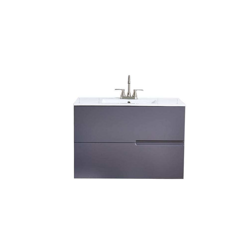 Comllen 36 in. W x 18 in. D x 24 in. H Dark Gray Modern Wall Mounted Bathroom Vanity with White Porcelain Sink Top COMSE02SH90E3