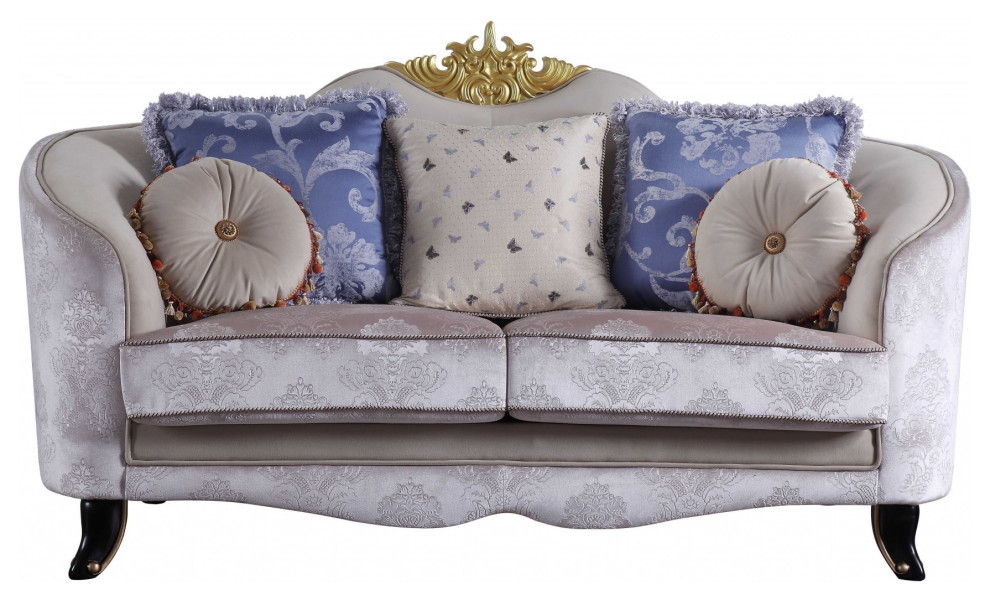 38 quotX 76 quotX 43 quotCream Fabric Upholstery Loveseat W5 Pillows   Victorian   Loveseats   by HomeRoots  Houzz