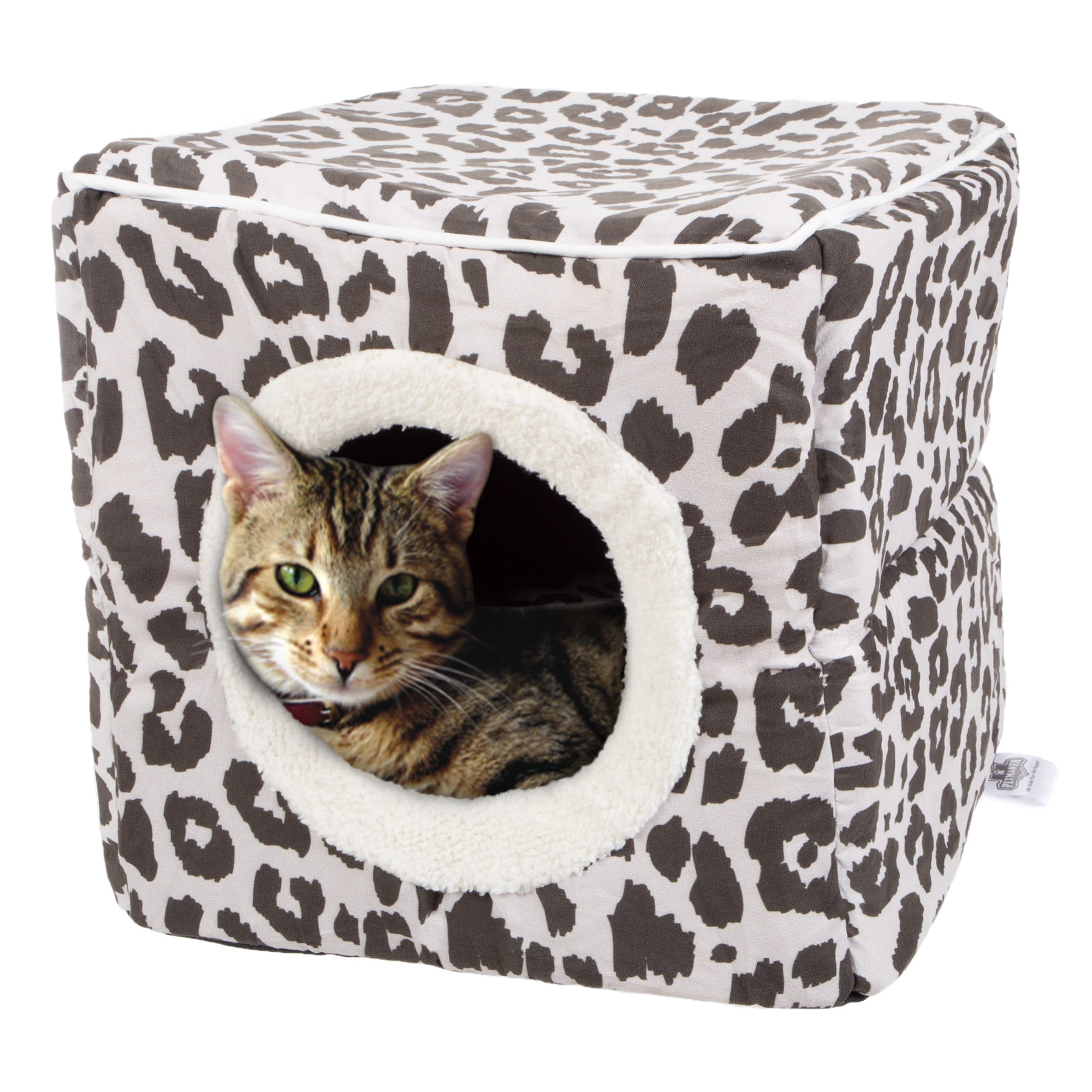 Cat House - Indoor Bed with Removable Foam Cushion - Cat Cave for Puppies, Rabbits, Guinea Pigs, and Other Small Animals by PETMAKER (Animal Print)