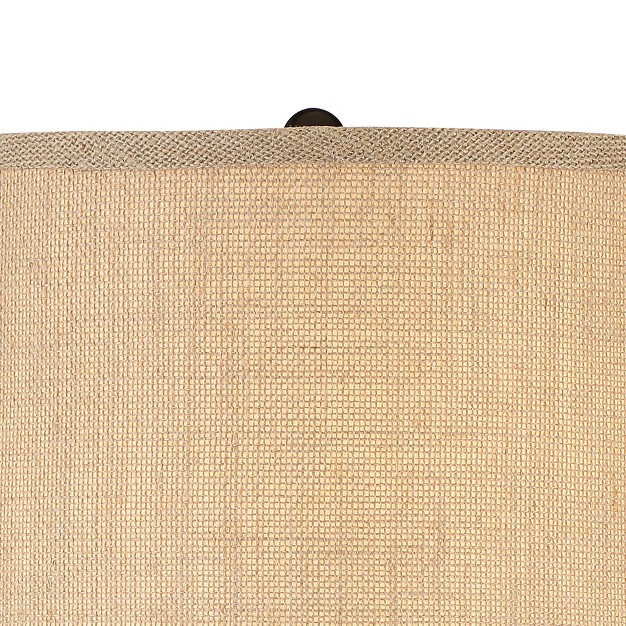 Tall Dark Iron Usb Charging Port Iron Burlap Drum Shade For Desk