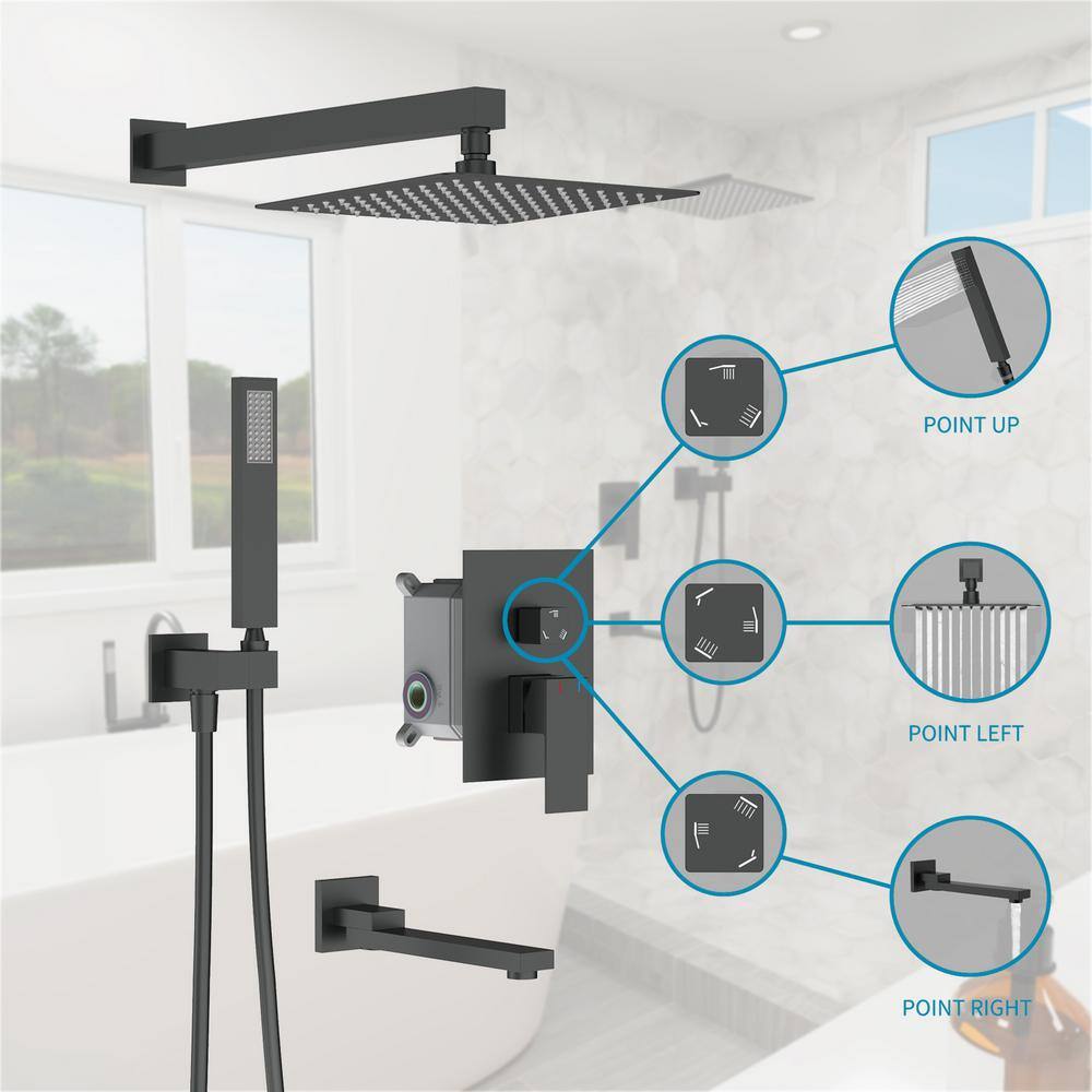 GIVING TREE Single-Handle 3-Spray Hand Shower Tub and Shower Faucet with 12 in. Wall Mount Rain Shower Heads in Matte Black XLHDDTFH0010